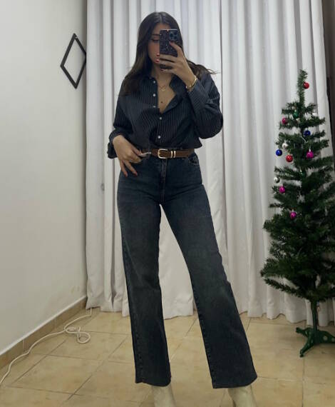Kemerli Paça Detaylı Mavi Pantolon – Modern ve Şık Stil - 1
