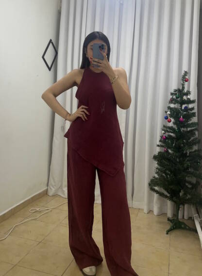 Özel Kesim Premium Keten Takım – Bordo | Modern ve Zarif Takım Kombini - 2