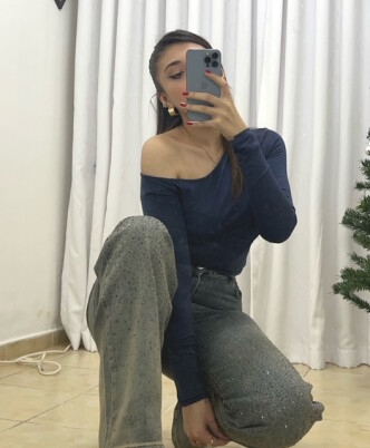Şık Düşük Omuz Indigo Bluz – Lacivert - 2