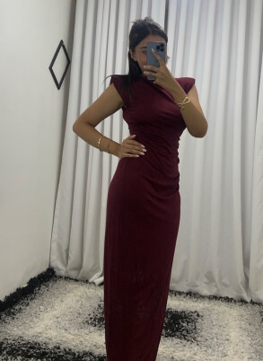 Sırt Dekolteli Beli Büzgülü Elbise – Bordo, Zarif ve Feminen - 4